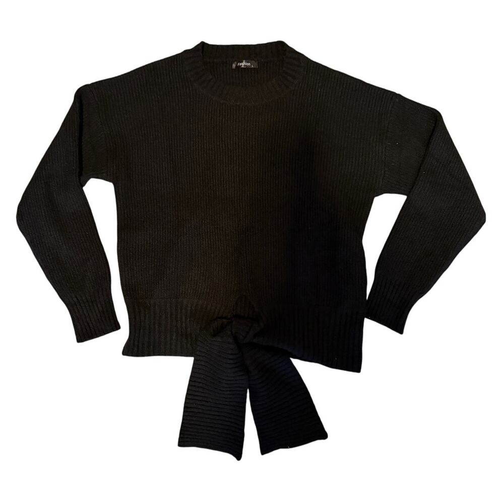 Tie Front Knit Sweater in Black, Women's Size L